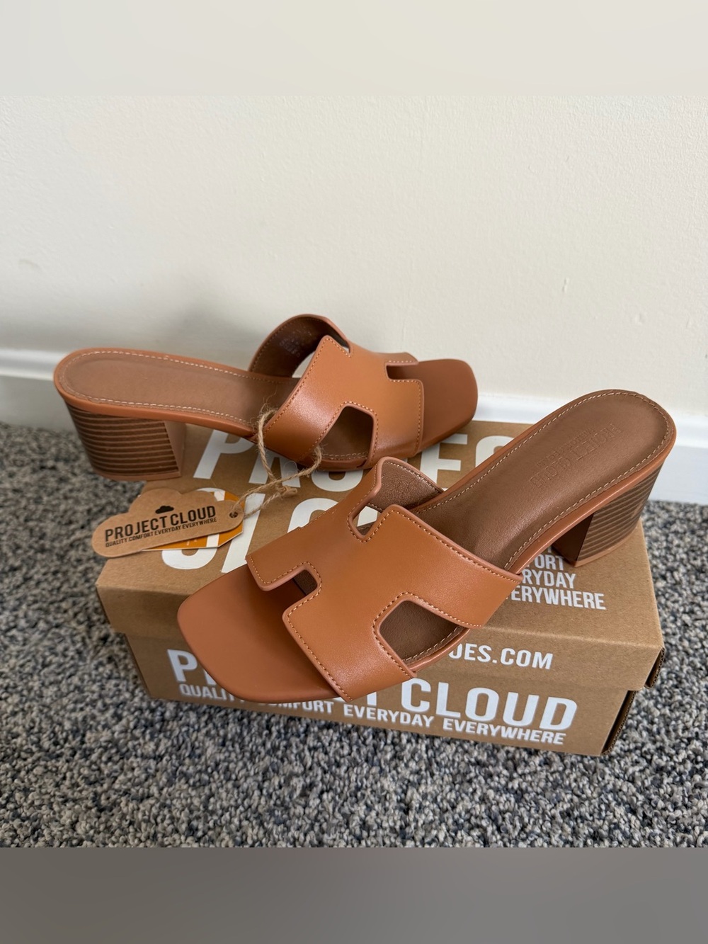Project Cloud 100% Genuine Leather Block Heeled Sandals for Women (Opal Brown)